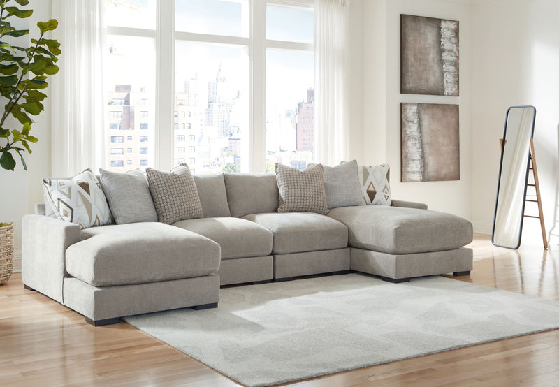 Aslan Court - 2 Pc. - 4-Piece Sofa Pit Sectional, Ottoman - Pebble