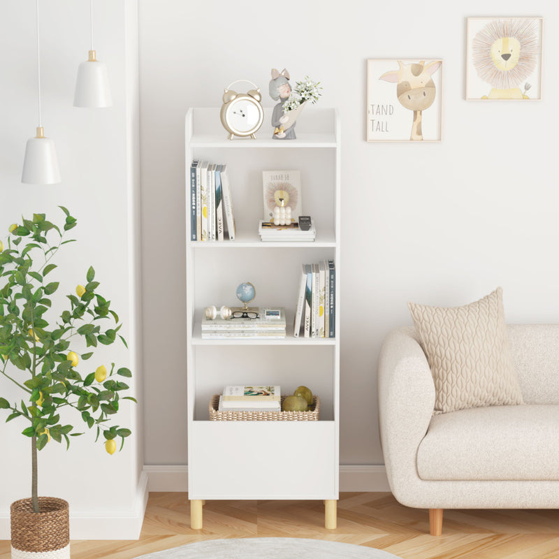 4 Tier Bookcase, Book Display With Safety Restraint, Storage Cabinet For Playroom - White