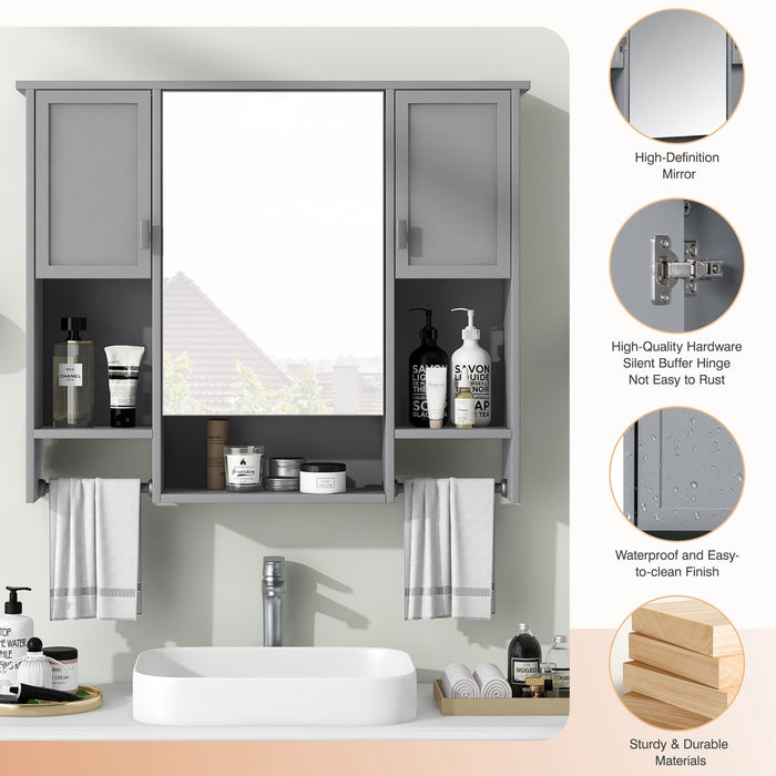 Wall Mounted Bathroom Storage Cabinet With Mirror, Medicine Cabinet With Towel Bar