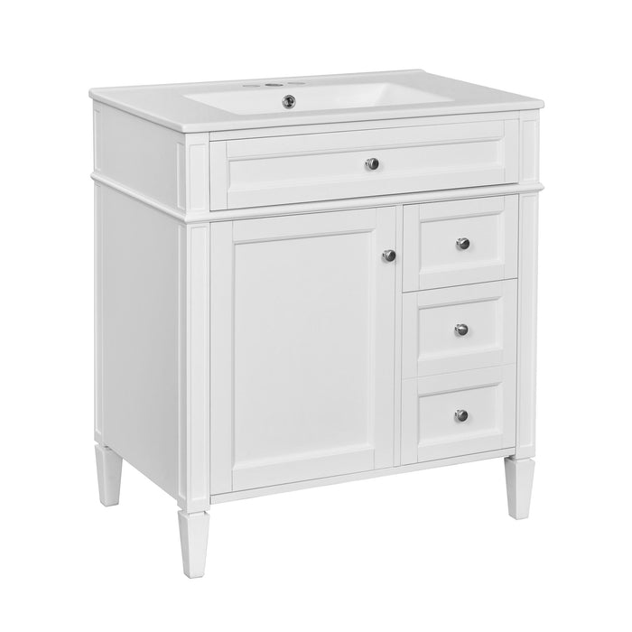 Bathroom Vanity With Top Sink, 2 Doors And 3 Drawers, Freestanding Set With Mirror Cabinet