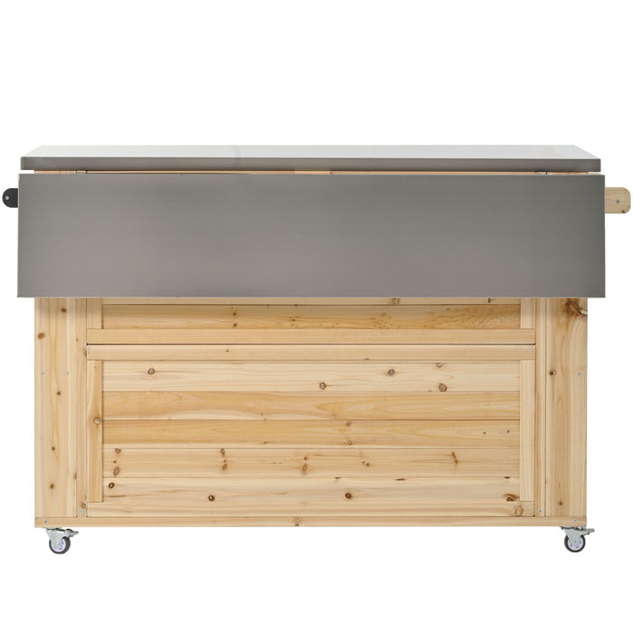 Outdoor Kitchen Island With Stainless Steel Top, Ample Storage Space, Towel And Spice Racks And A Bottle Opener