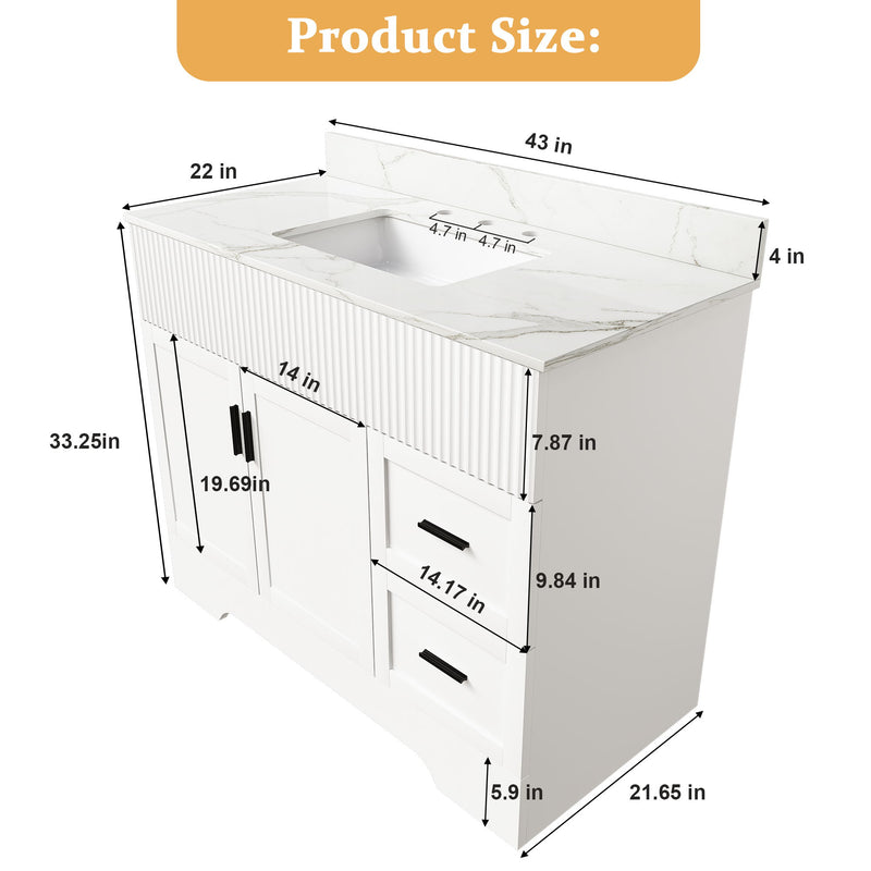 Bathroom Vanity Set, Fluted Cabinet With Soft Close Doors & Drawers, 3 Faucet Holes, Sink Included - White