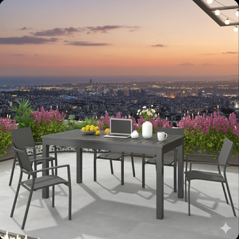 Extendable Outdoor Dining Table, All Weather, Slatted Top, Rust Proof - Gray