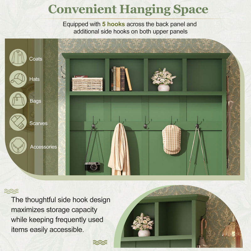 Hall Tree With Storage Bench Mudroom Coat Rack With 6 Hooks