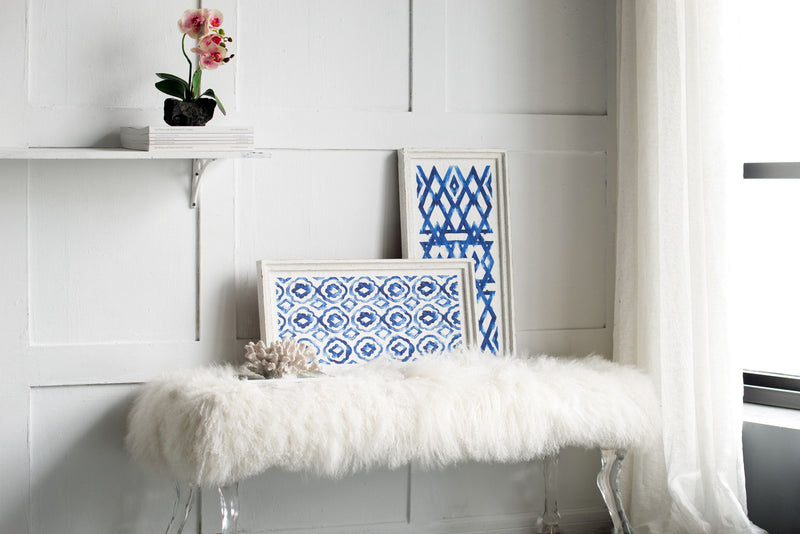 Hanging Sculptures, Modern Wall Art Decor (Set of 2) - White / Blue