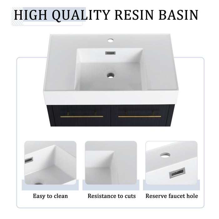Modern Wall Mounted Bathroom Vanity With Left Sink And Storage Rack