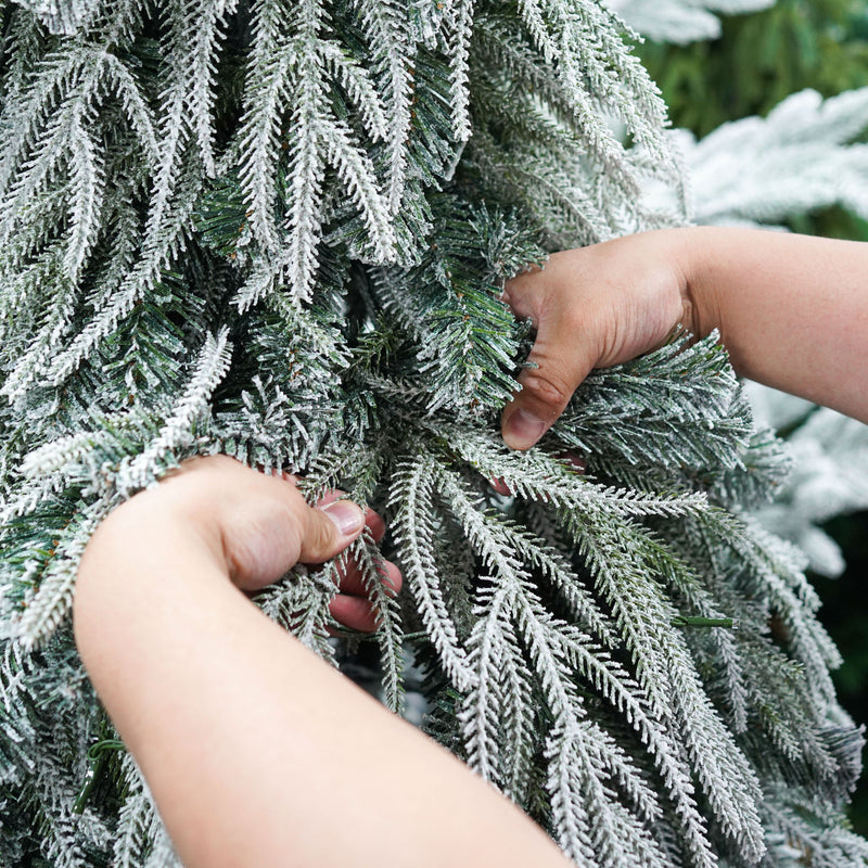 Snowy Cascading Christmas Trees 3 Piece Set With Warm LED Lighting, Flocked Weeping Branches, Multi Level Indoor Decor - Green