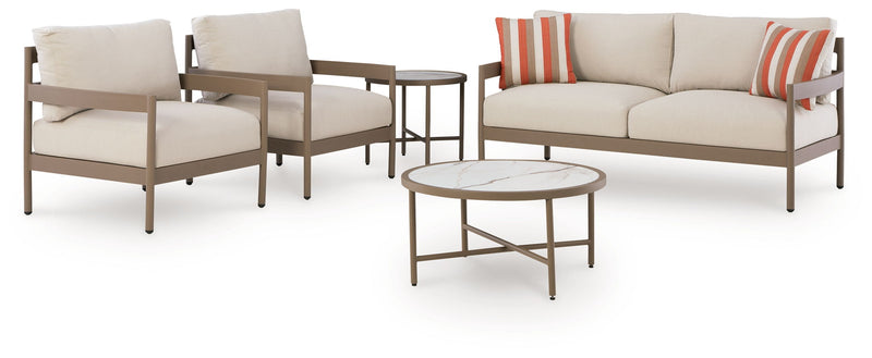 Bluff Trail - Loveseat, Lounge Chairs, Tables Set (Set of 5) - Beige