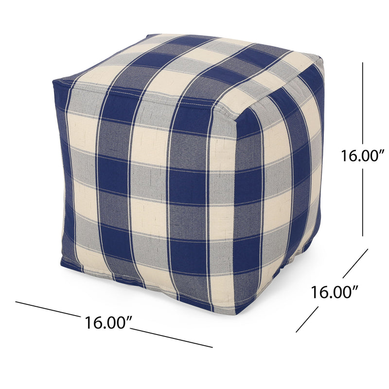 Connor - Checkered Square Pouf Ottoman And Floor Cushion - Ivory / Navy