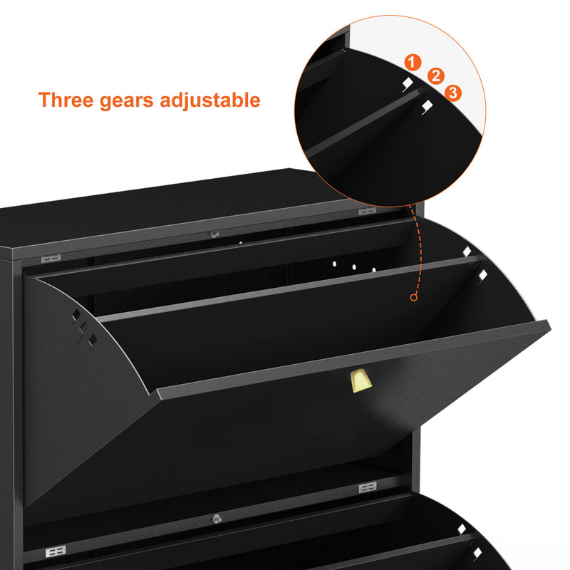 3 Drawer All Steel Shoe Cabinet, Freestanding Storage Organizer With Flip Door