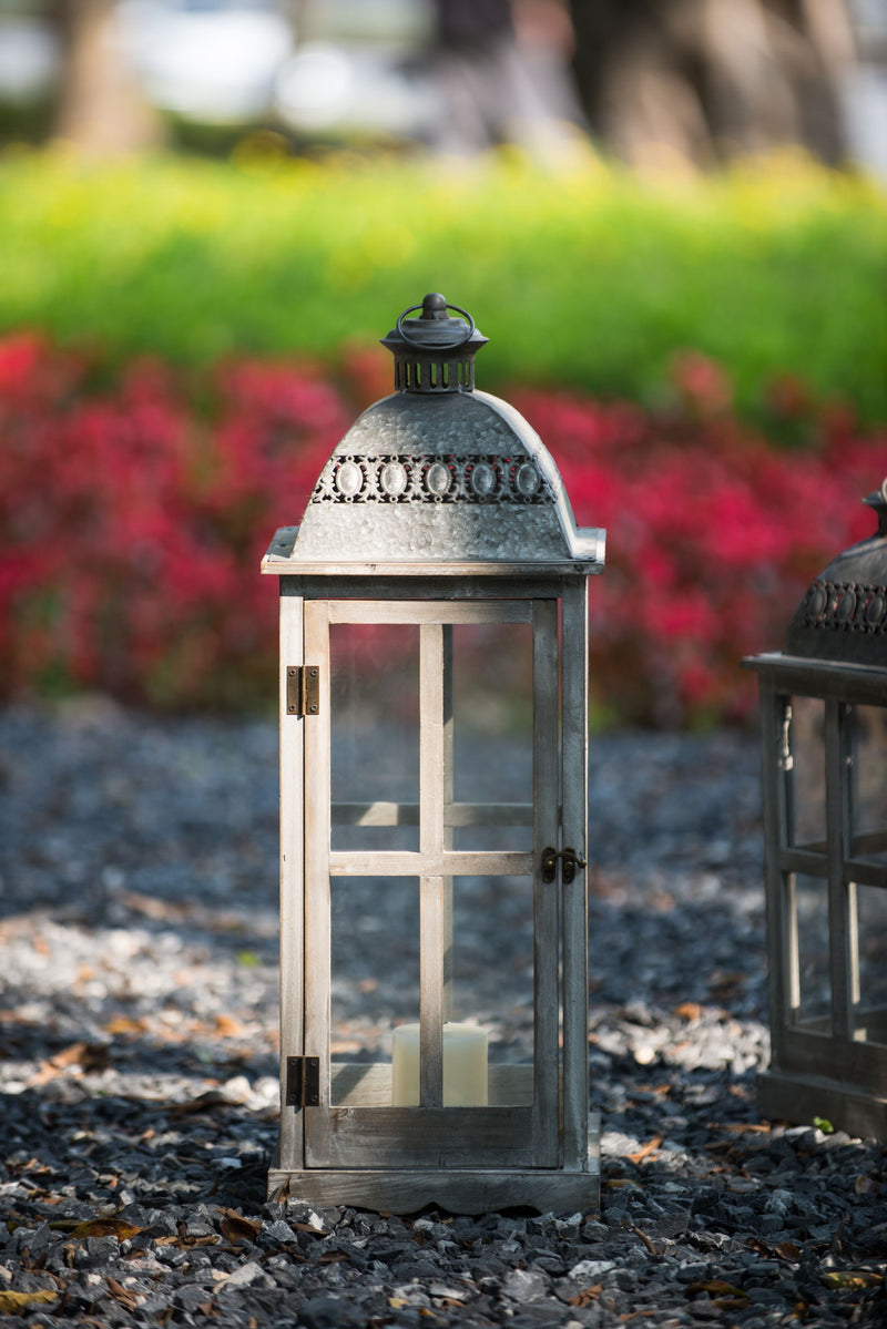 Wooden Candle Lantern Decorative, Hurricane Lantern Holder Decor For Indoor Outdoor, Home Garden Wedding - Gray