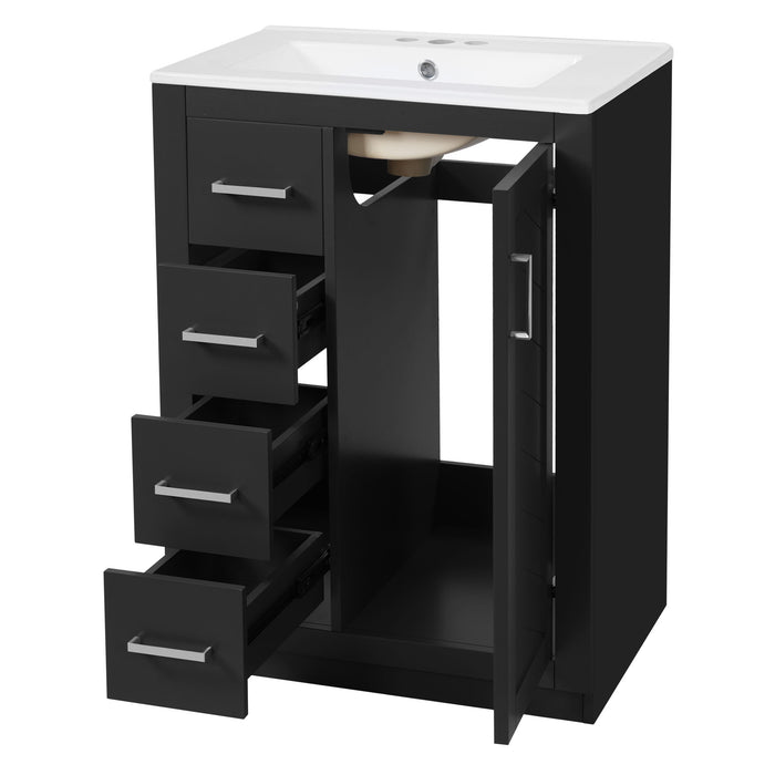 Bathroom Vanity With Integrated Sink, Rectangular Cabinet With 1 Door And 3 Drawers