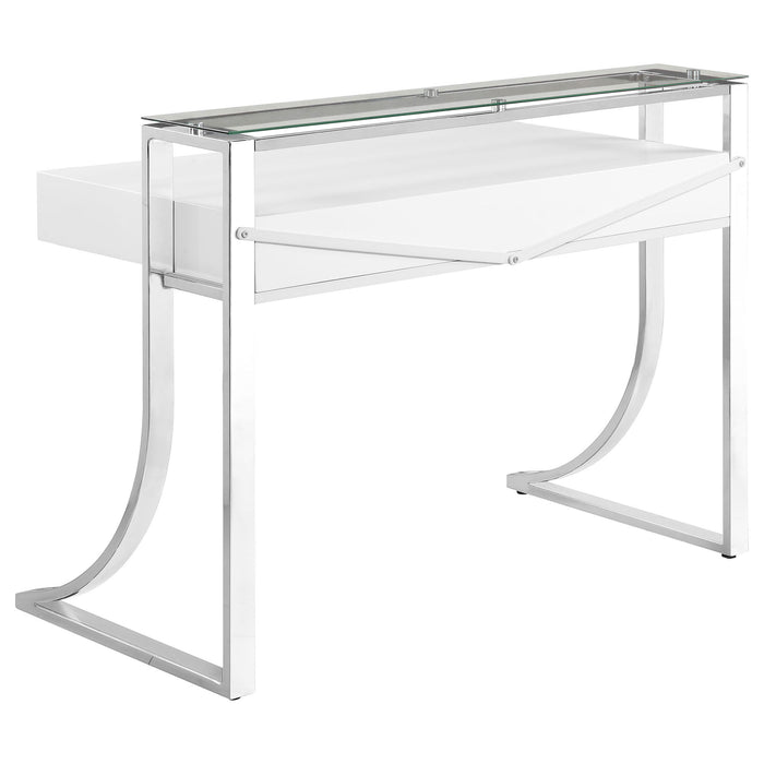 Serrano - 2 Drawer Writing Desk With Polished And Tempered Glass Hutch - Glossy White
