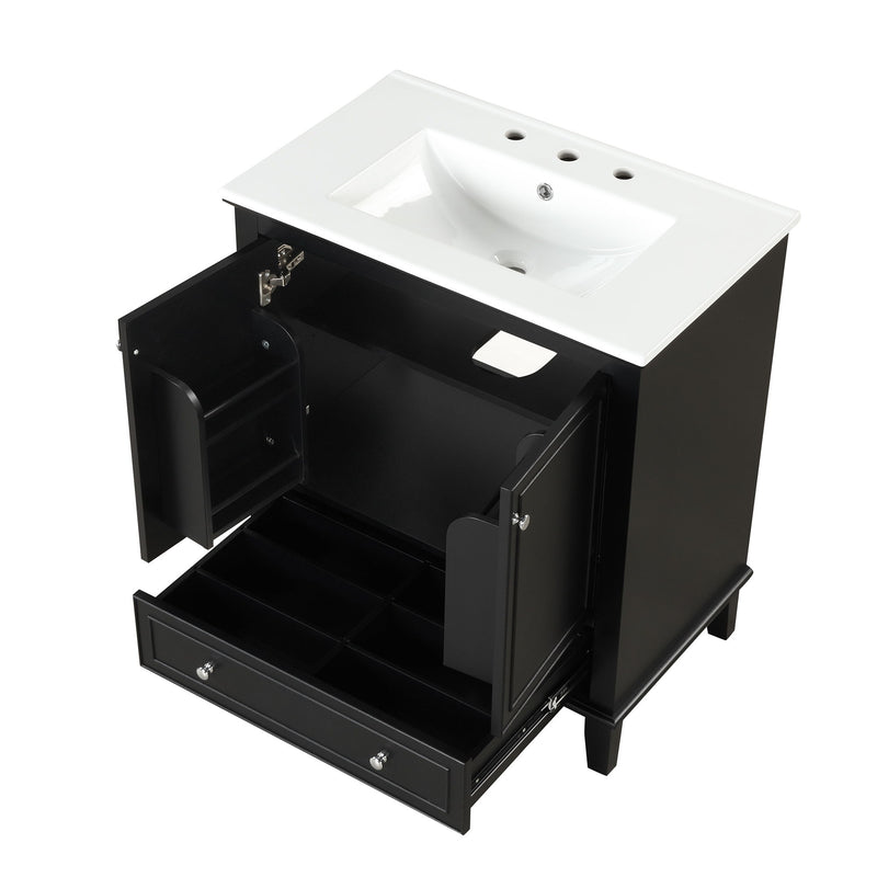 30" Bathroom Vanity With Sink Combo, Multi Functional Bathroom Cabinet With Doors And Drawer - Black