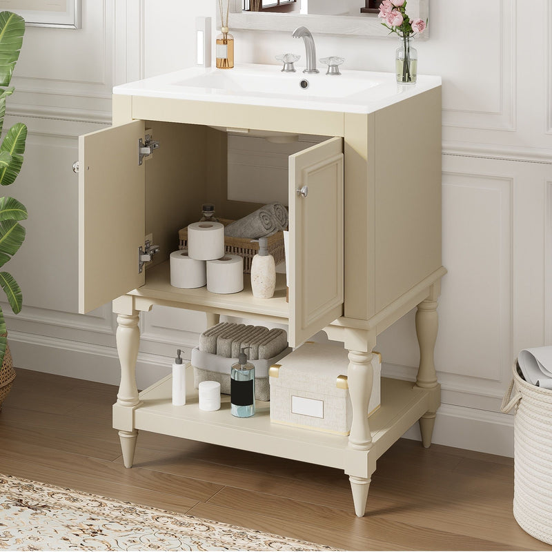 Modern Bathroom Vanity With Sink, Rectangular Cabinet With Open Shelf And Closed Storage