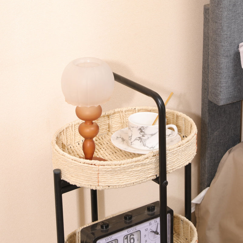 Modern 3 Tier Handwoven Side Table With Oval Organizer