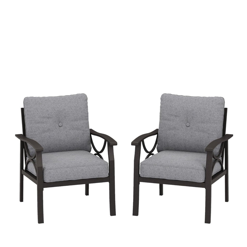 All Weather Armchairs With Cushions, Sculptural Design (Set of 2) - Gray / Khaki