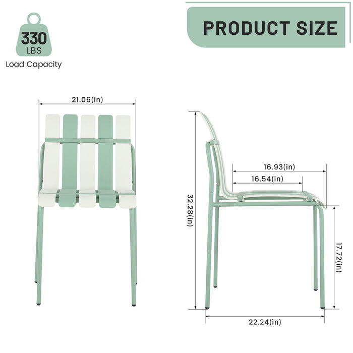 4 Piece Set Of Color Block Designed Single Chairs, Folding Square Table - Haze Green / Khaki / White
