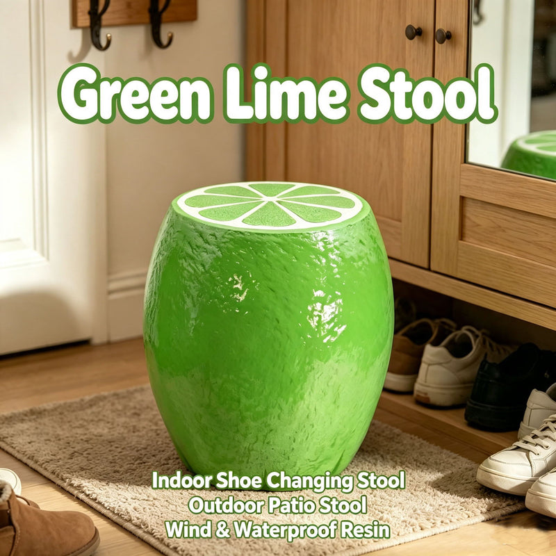 Novelty Lime Stool, Fruit Shaped Plant Stand & End Table, Accent Furniture For Home Garden Decoration - Green