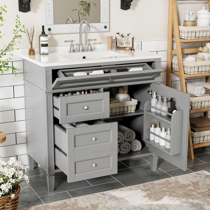 Bathroom Vanity With Top Sink, 2 Drawers And Tip Out Drawer