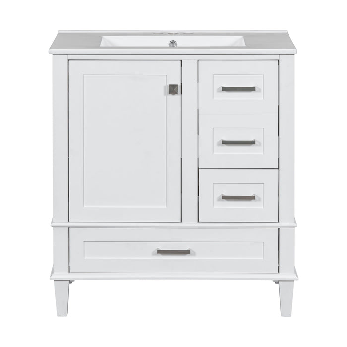 Bathroom Vanity & Tall Storage Cabinet Set With Doors, Adjustable Shelves, Soft Close Hinges, Sink