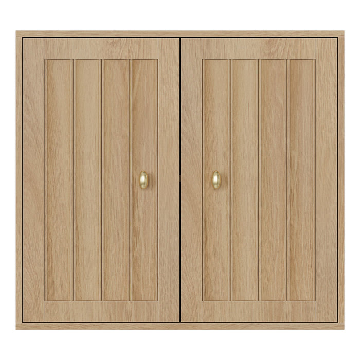 Wall Mounted Bathroom Cabinet With Double Doors And Vertical Grooved Design For Bathrooms - Oak