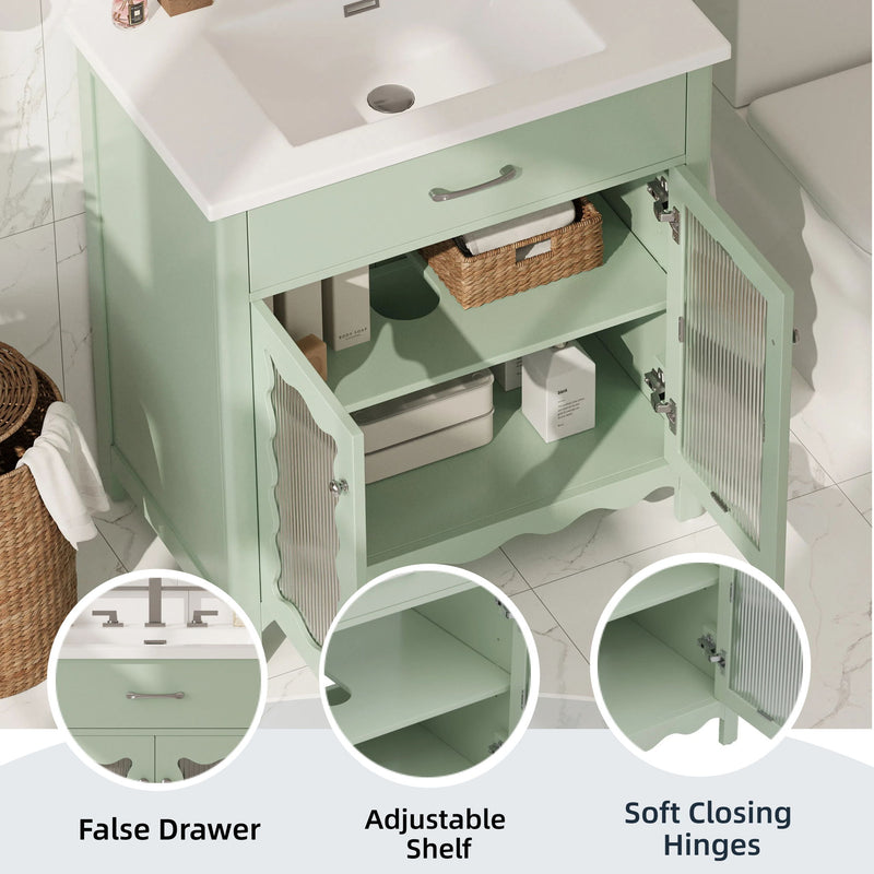 Modern Bathroom Vanity With Tempered Glass Doors
