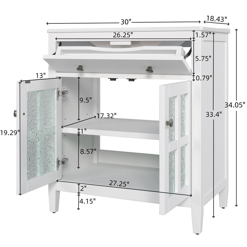 Bathroom Vanity With Ceramic Sink, Adjustable Shelf & Tip Out Tray