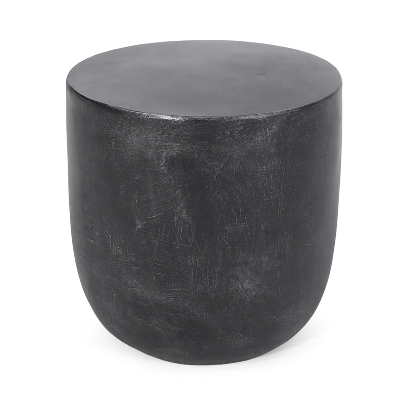 Outdoor Lightweight Concrete End Table With Natural Texture - Matte Black