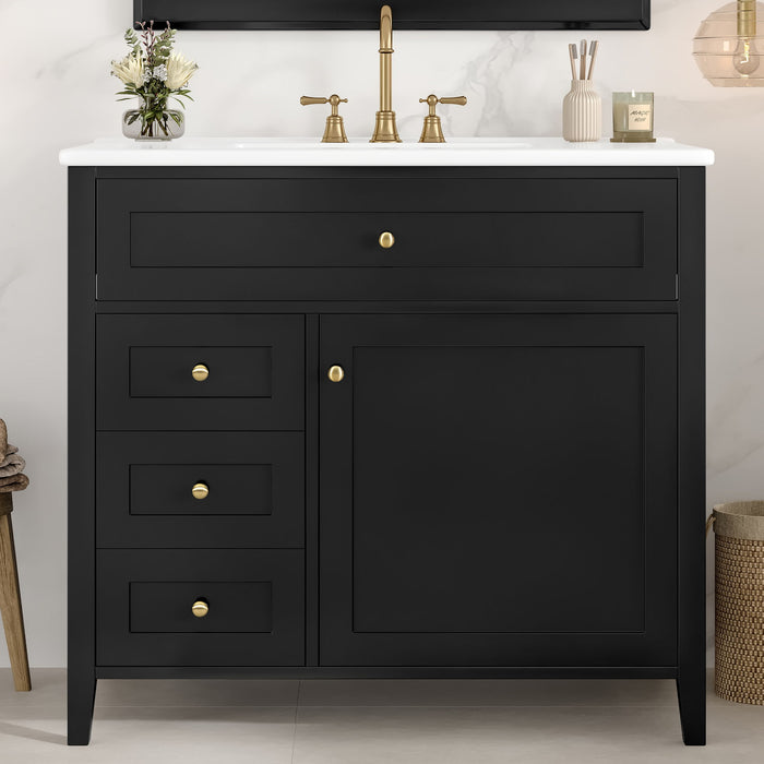 Bathroom Vanity With Sink, 3 Drawers & Cabinet With Adjustable Shelves