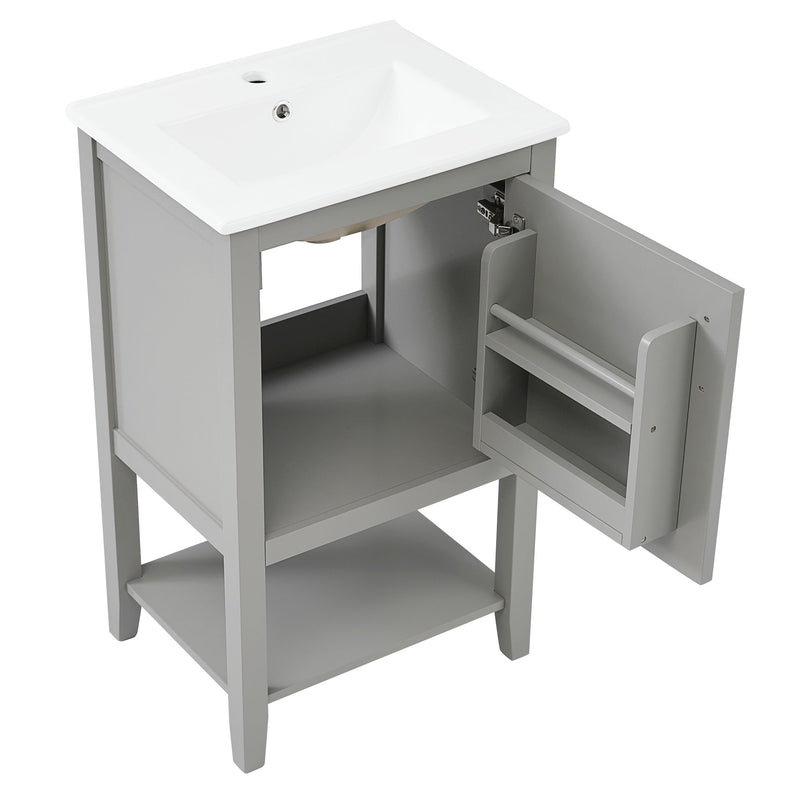 Modern Bathroom Vanity With Sink, Soft-Closing Door And Open Shelf