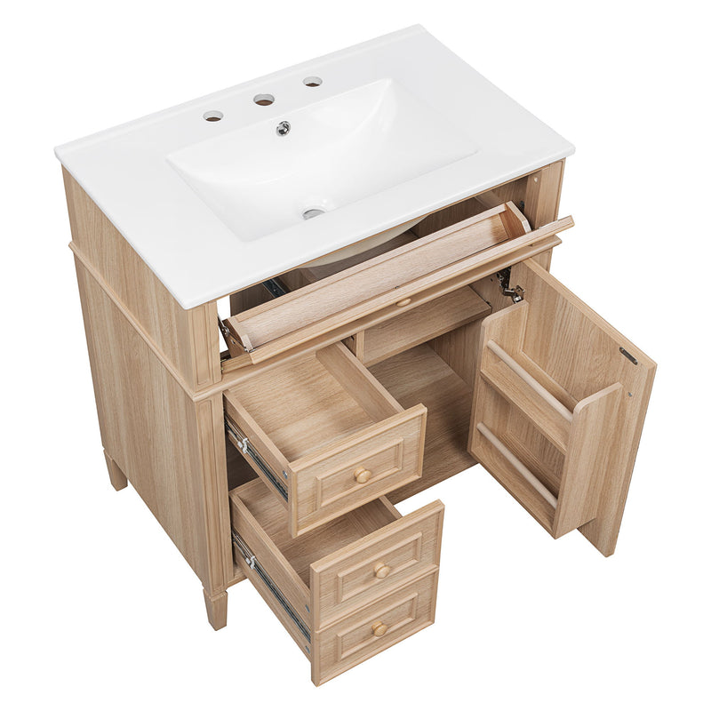 Bathroom Vanity With Sink, Flip Out Drawer, 2 Soft Close Drawers, 1 Soft Close Door - Wood