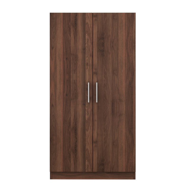 2 Door Wooden Wardrobe Armoire With 3 Storage Shelves - Brown