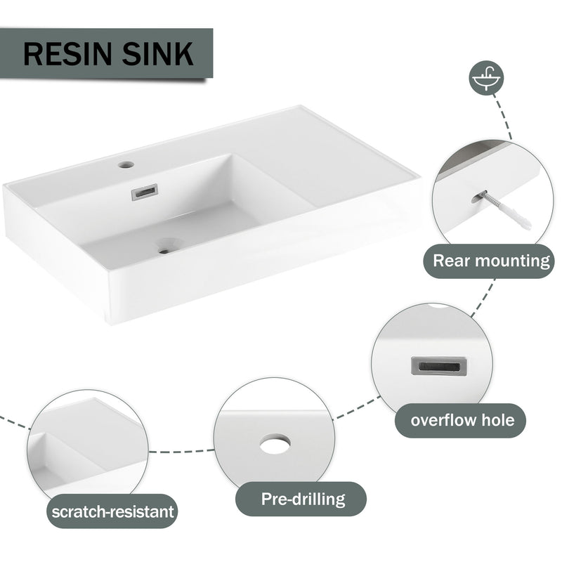 Modern Imitative Wall Mounted Bathroom Vanity With Resin Sink And Side Cabinet