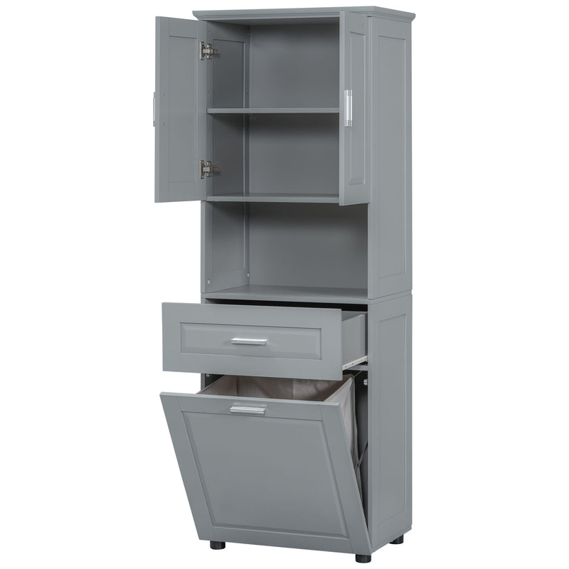 Tall Bathroom Cabinet With Tilt-Out Laundry Basket And Upper Storage