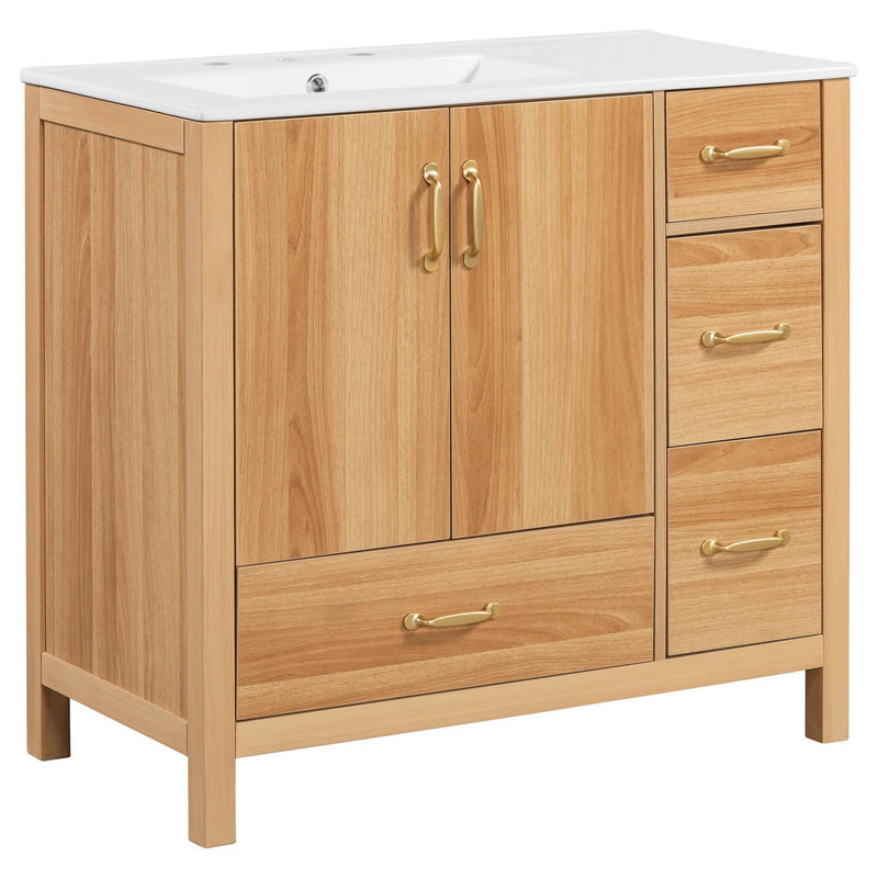 Bathroom Vanity, 2 Soft Close Doors, 4 Soft Close Drawers, Adjustable Shelf, Storage Cabinet - Acacia Wood