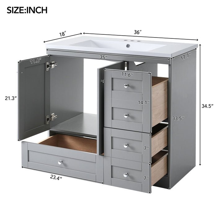 Shaker Free Standing Bathroom Vanity Cabinet & Sink, Soft Close Drawers, Soft Close Doors