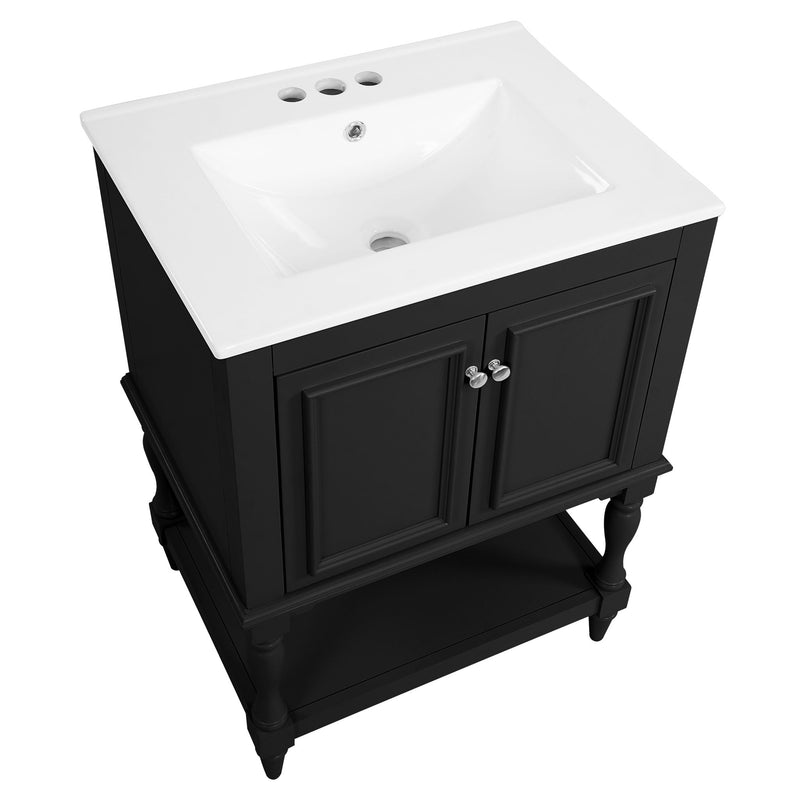 Modern Bathroom Vanity With Sink, Rectangular Cabinet With Open Shelf And Closed Storage