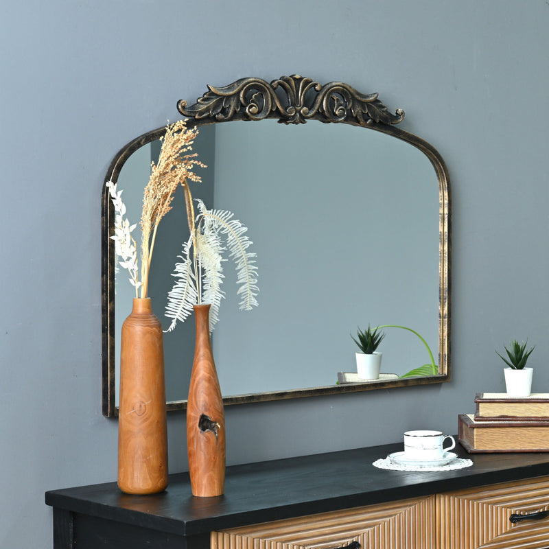 Handmade Arched Mirror, Ornate Baroque For Entryway - Antique Bronze