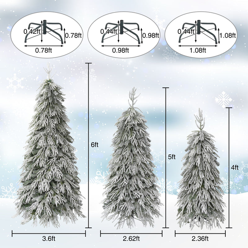 Snowy Cascading Christmas Trees 3 Piece Set With Warm LED Lighting, Flocked Weeping Branches, Multi Level Indoor Decor - Green