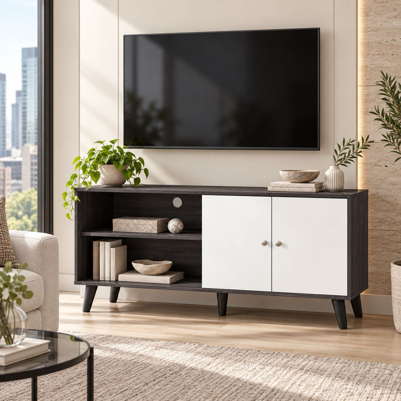 Amidon - TV Stand, With 2 Storage Shelves And 1 Cabinet