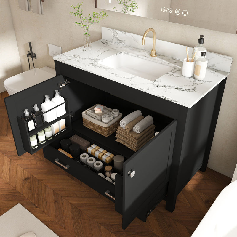 Bathroom Vanity Set, Fluted Cabinet, Soft Close Doors & Drawers, Single Faucet Hole, Sink Included - Black