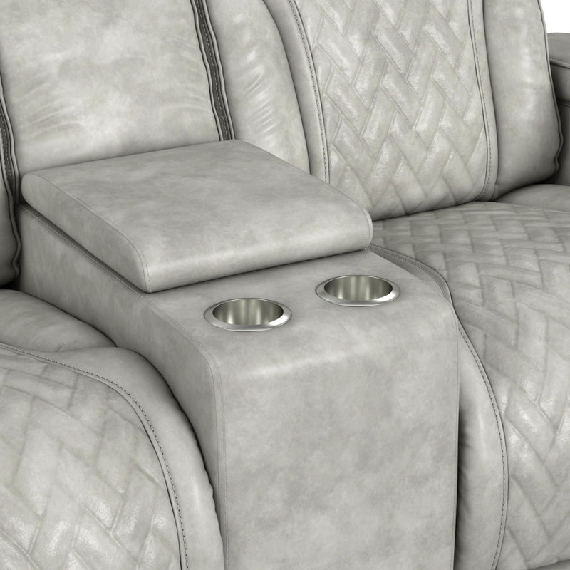 Prime Time - P3 Loveseat With Console, 7 Colors Led, Cup Holders And Wireless Charger Controller - Leather Gel Light Gray