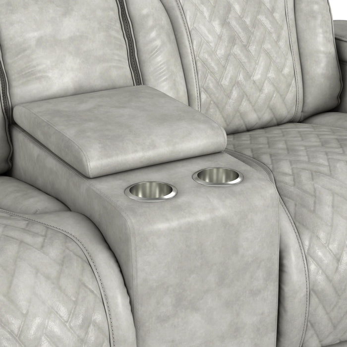 Prime Time - P3 Loveseat With Console, 7 Colors Led, Cup Holders And Wireless Charger Controller - Leather Gel Light Gray