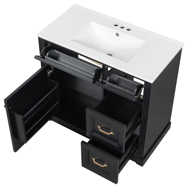 Modern Bathroom Vanity With Sink, 4 Drawers, Soft-Close Door, Adjustable Shelf