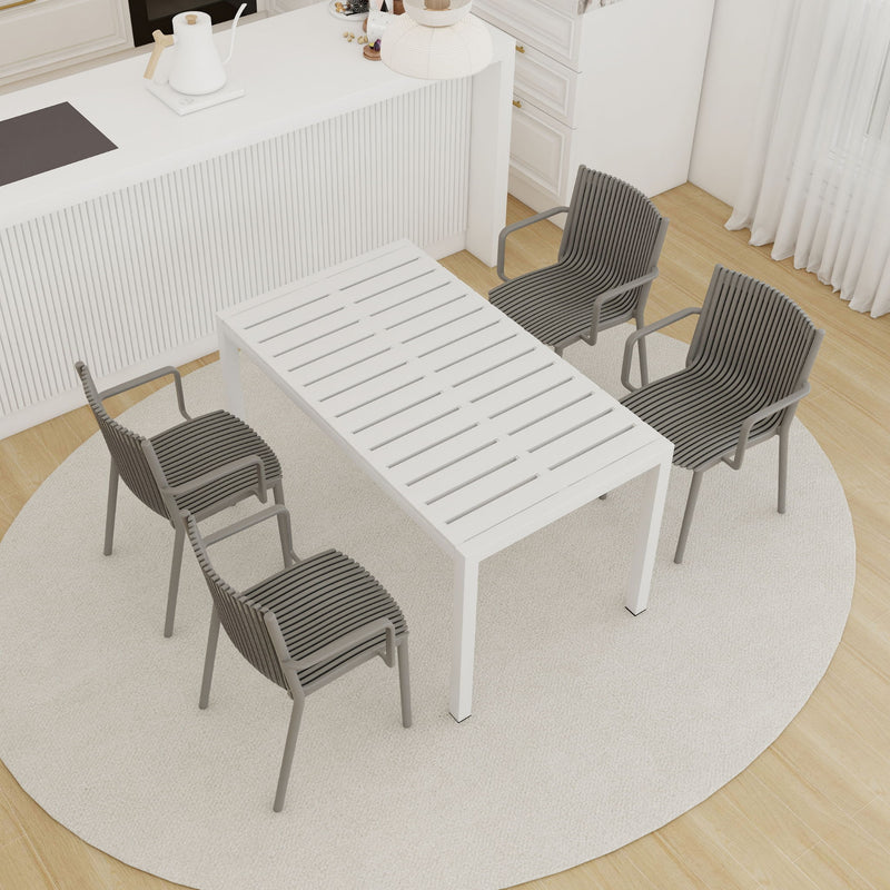4 Modern Stackable Armchair Matched With Long Table