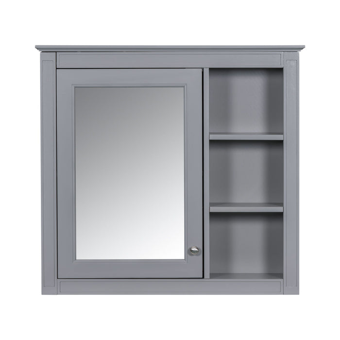Bathroom Vanity With Top Sink, Freestanding Storage Cabinet With 2 Doors And 3 Drawers, Mirror Cabinet Included - Gray