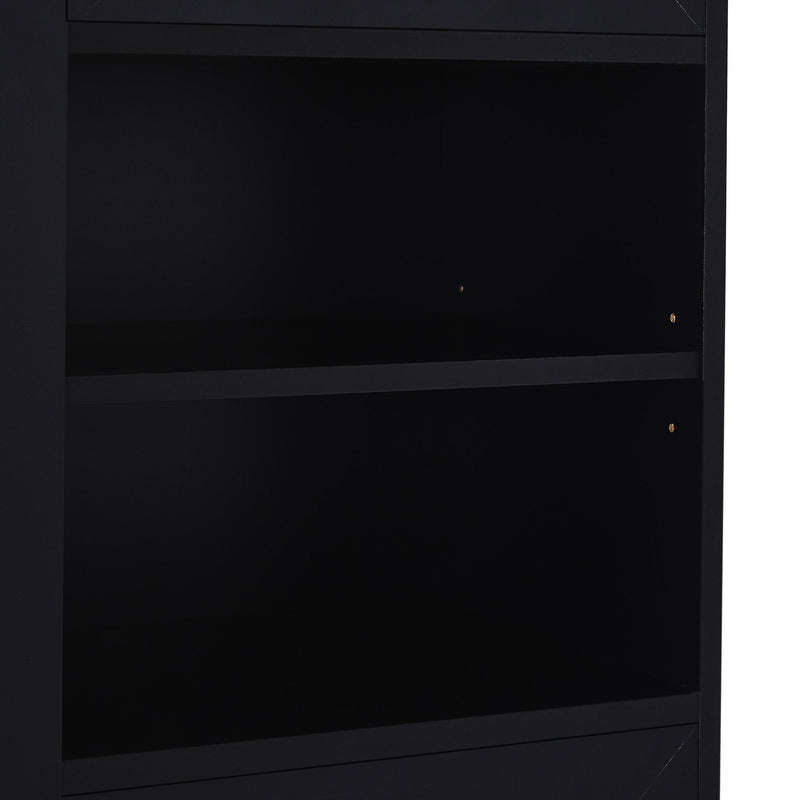 Tall Freestanding Bathroom Storage Cabinet With Adjustable Shelves And Side Hooks Board, Rectangle Design