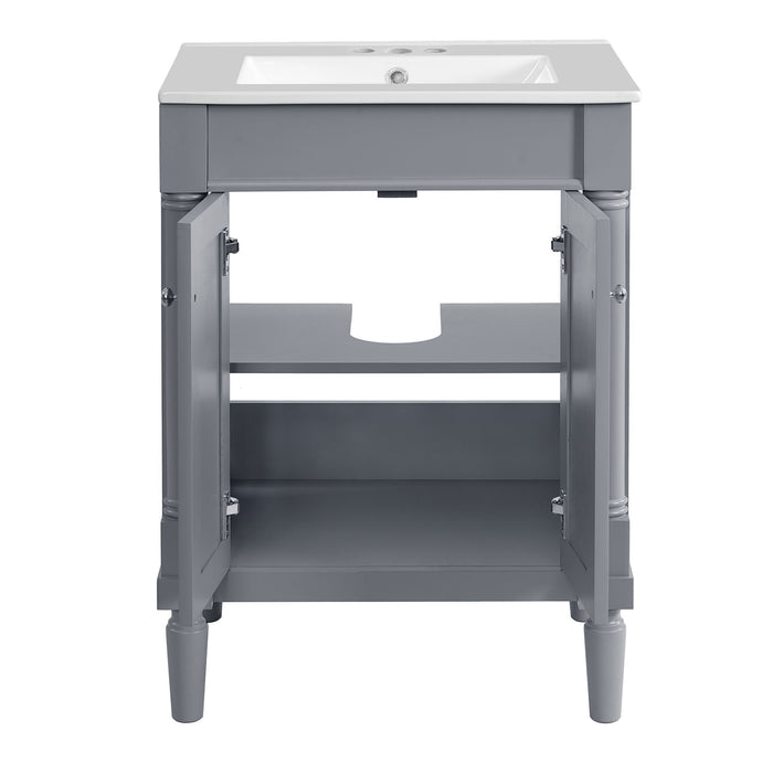 Bathroom Vanity With Top Sink, 2 Tier Storage Cabinet