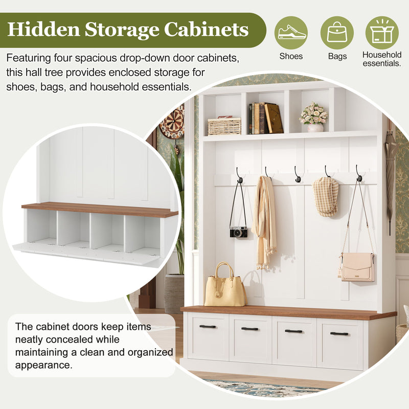 Hall Tree With Storage Bench Mudroom Coat Rack With 6 Hooks